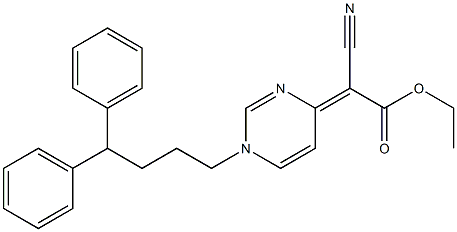 4-[Cyano(ethoxycarbonyl)methylene]-1,4-dihydro-1-(4,4-diphenylbutyl)pyrimidine Struktur