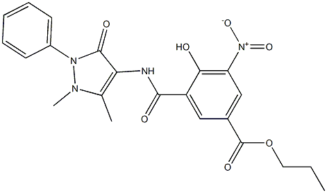 N-(2,3-Dihydro-1,5-dimethyl-3-oxo-2-phenyl-1H-pyrazol-4-yl)-4-hydroxy-5-nitroisophthalamic acid propyl ester Struktur