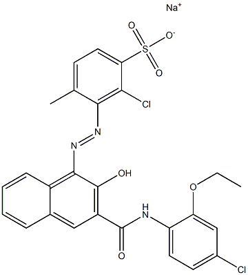 2-Chloro-4-methyl-3-[[3-[[(4-chloro-2-ethoxyphenyl)amino]carbonyl]-2-hydroxy-1-naphtyl]azo]benzenesulfonic acid sodium salt Struktur