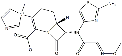 (6R,7S)-7-[(2-Aminothiazol-4-yl)(methoxyimino)acetylamino]-8-oxo-3-[(1-methyl-1H-imidazol-1-ium)-1-yl]-1-azabicyclo[4.2.0]oct-2-ene-2-carboxylate Struktur