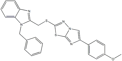 2-[(1-Benzyl-1H-benzimidazol-2-yl)methylthio]-6-(4-methoxyphenyl)imidazo[2,1-b][1,3,4]thiadiazole Struktur