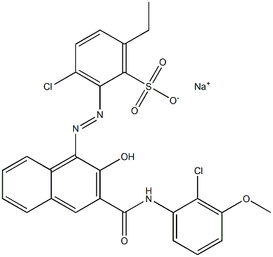 3-Chloro-6-ethyl-2-[[3-[[(2-chloro-3-methoxyphenyl)amino]carbonyl]-2-hydroxy-1-naphtyl]azo]benzenesulfonic acid sodium salt Struktur