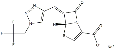 (5R,6Z)-6-[[1-(2,2,2-Trifluoroethyl)-1H-1,2,3-triazol-4-yl]methylene]-7-oxo-4-thia-1-azabicyclo[3.2.0]hept-2-ene-2-carboxylic acid sodium salt Struktur