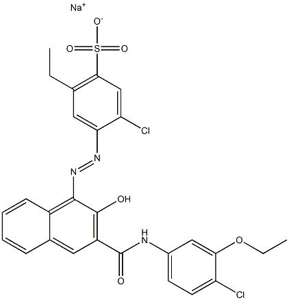 3-Chloro-6-ethyl-4-[[3-[[(4-chloro-3-ethoxyphenyl)amino]carbonyl]-2-hydroxy-1-naphtyl]azo]benzenesulfonic acid sodium salt Struktur