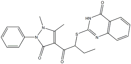 2-[[1-[(1-Phenyl-2,3-dimethyl-5-oxo-3-pyrazolin-4-yl)carbonyl]propyl]thio]quinazolin-4(3H)-one Struktur