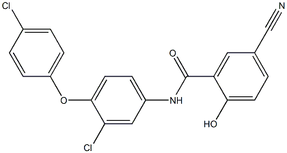 2-Hydroxy-5-cyano-N-[3-chloro-4-(4-chlorophenoxy)phenyl]benzamide Struktur