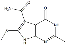 2-Methyl-6-(methylthio)-4-oxo-3,4-dihydro-7H-pyrrolo[2,3-d]pyrimidine-5-carboxamide Struktur