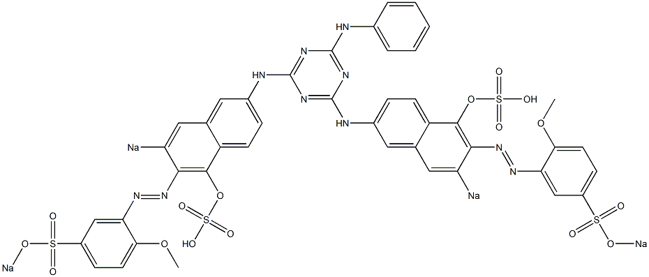 2-Anilino-4,6-bis[[5-hydroxy-6-[2-methoxy-5-(sodiosulfo)phenylazo]-7-sodiosulfo-2-naphtyl]amino]-1,3,5-triazine Struktur