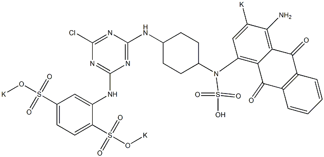 6-Chloro-4-[2,5-bis(potassiosulfo)anilino]-2-[4-(1-amino-2-potassiosulfo-9,10-dihydro-9,10-dioxoanthracen-4-ylamino)cyclohexylamino]-1,3,5-triazine Struktur