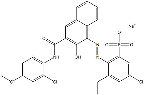 3-Chloro-5-ethyl-6-[[3-[[(2-chloro-4-methoxyphenyl)amino]carbonyl]-2-hydroxy-1-naphtyl]azo]benzenesulfonic acid sodium salt Struktur