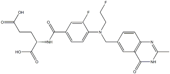 (2S)-2-[3-Fluoro-4-[N-[(3,4-dihydro-2-methyl-4-oxoquinazolin)-6-ylmethyl]-N-(2-fluoroethyl)amino]benzoylamino]glutaric acid Struktur