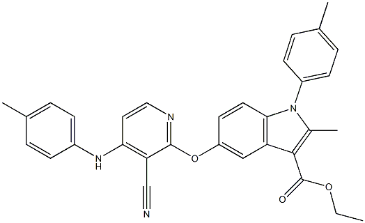 1-(4-Methylphenyl)-2-methyl-5-[3-cyano-4-[(4-methylphenyl)amino]pyridin-2-yloxy]-1H-indole-3-carboxylic acid ethyl ester Struktur