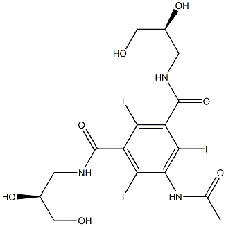 5-(Acetylamino)-N,N'-bis[(S)-2,3-dihydroxypropyl]-2,4,6-triiodo-1,3-benzenedicarboxamide Struktur