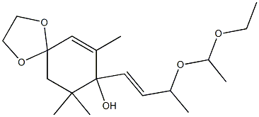 8-[3-(1-Ethoxyethoxy)-1-butenyl]-8-hydroxy-7,9,9-trimethyl-1,4-dioxaspiro[4.5]decan-6-ene Struktur