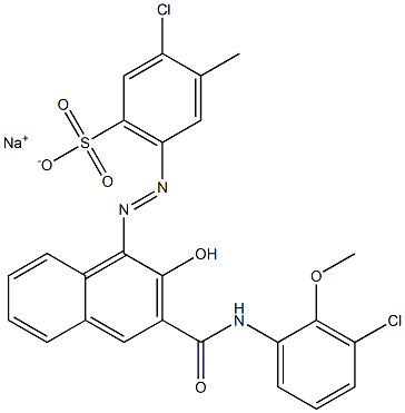 3-Chloro-4-methyl-6-[[3-[[(3-chloro-2-methoxyphenyl)amino]carbonyl]-2-hydroxy-1-naphtyl]azo]benzenesulfonic acid sodium salt Struktur