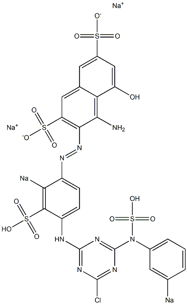 4-Amino-3-[4-[4-chloro-6-(3-sodiosulfoanilino)-1,3,5-triazin-2-ylamino]-2-sodiosulfophenylazo]-5-hydroxy-2,7-naphthalenedisulfonic acid disodium salt Struktur