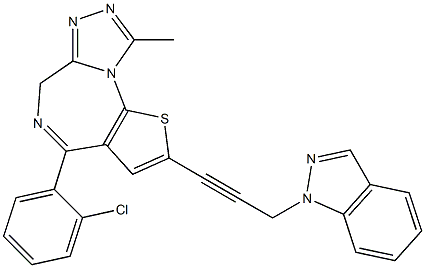 4-(2-Chlorophenyl)-9-methyl-2-[3-(1H-indazol-1-yl)-1-propynyl]-6H-thieno[3,2-f][1,2,4]triazolo[4,3-a][1,4]diazepine Struktur