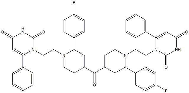 4-Fluorophenyl[1-[2-[(2,6-dioxo-4-phenyl-1,2,3,6-tetrahydropyrimidin)-3-yl]ethyl]piperidin-4-yl] ketone Struktur