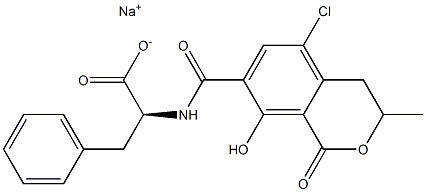 (-)-N-[(5-Chloro-3,4-dihydro-8-hydroxy-3-methyl-1-oxo-1H-2-benzopyran-7-yl)carbonyl]phenylalanine sodium salt Struktur