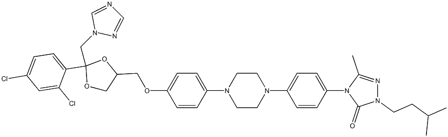 4-[4-[4-[4-[[2-(2,4-Dichlorophenyl)-2-(1H-1,2,4-triazol-1-ylmethyl)-1,3-dioxolan-4-yl]methoxy]phenyl]-1-piperazinyl]phenyl]-2,4-dihydro-5-methyl-2-(3-methylbutyl)-3H-1,2,4-triazol-3-one Struktur