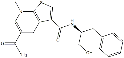 3-[[(1S)-1-(Hydroxymethyl)-2-phenylethyl]carbamoyl]-7-methyl-4,7-dihydrothieno[2,3-b]pyridine-5-carboxamide Struktur