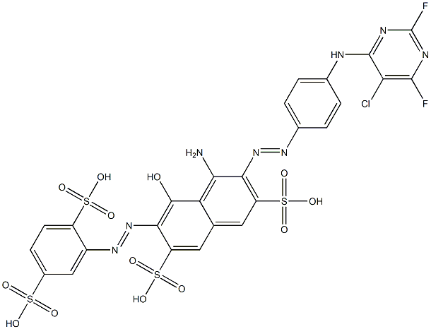 4-Amino-3-[[4-[(5-chloro-2,6-difluoro-4-pyrimidinyl)amino]phenyl]azo]-6-[(2,5-disulfophenyl)azo]-5-hydroxy-2,7-naphthalenedisulfonic acid Struktur