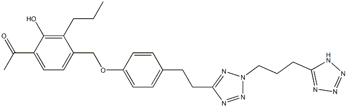 2'-Hydroxy-3'-propyl-4'-[[4-[2-[2-[3-(1H-tetrazol-5-yl)propyl]-2H-tetrazol-5-yl]ethyl]phenoxy]methyl]acetophenone Struktur