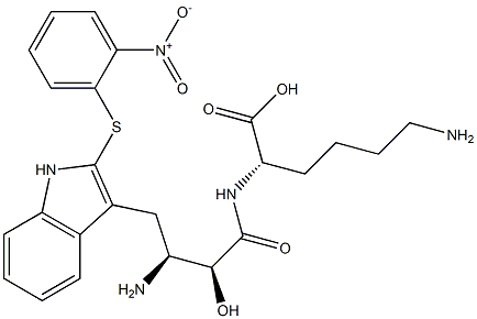 N2-[(2S,3S)-3-Amino-2-hydroxy-4-[2-[(2-nitrophenyl)thio]-1H-indol-3-yl]butyryl]-L-lysine Struktur