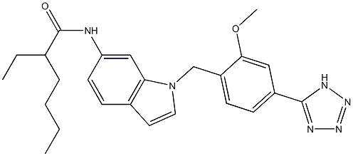 2-Ethyl-N-[1-[2-methoxy-4-(1H-tetrazol-5-yl)benzyl]-1H-indol-6-yl]hexanamide Struktur