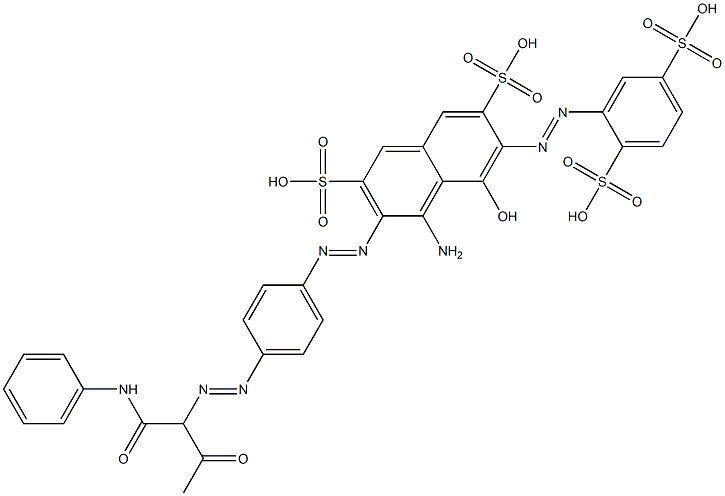 4-Amino-6-[(2,5-disulfophenyl)azo]-5-hydroxy-3-[[4-[[2-oxo-1-[(phenylamino)carbonyl]propyl]azo]phenyl]azo]-2,7-naphthalenedisulfonic acid Struktur