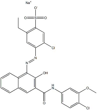 3-Chloro-6-ethyl-4-[[3-[[(4-chloro-3-methoxyphenyl)amino]carbonyl]-2-hydroxy-1-naphtyl]azo]benzenesulfonic acid sodium salt Struktur