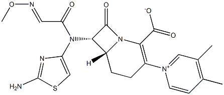 (6R,7S)-7-[(2-Aminothiazol-4-yl)(methoxyimino)acetylamino]-8-oxo-3-[(3,4-dimethylpyridin-1-ium)-1-yl]-1-azabicyclo[4.2.0]oct-2-ene-2-carboxylate Struktur