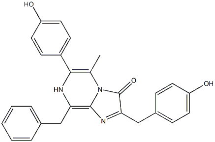 2-(4-Hydroxybenzyl)-5-methyl-6-(4-hydroxyphenyl)-8-benzylimidazo[1,2-a]pyrazin-3(7H)-one Struktur