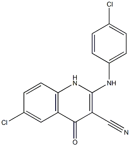 1,4-Dihydro-6-chloro-2-(4-chlorophenylamino)-4-oxoquinoline-3-carbonitrile Struktur