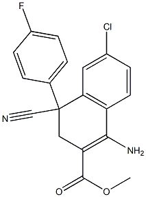 1-Amino-4-cyano-3,4-dihydro-6-chloro-4-(4-fluorophenyl)naphthalene-2-carboxylic acid methyl ester Struktur