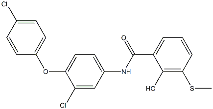 2-Hydroxy-3-methylthio-N-[3-chloro-4-(4-chlorophenoxy)phenyl]benzamide Struktur