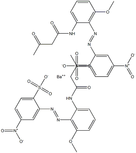 Bis[2-[2-(1,3-dioxobutylamino)-6-methoxyphenylazo]-4-nitrobenzenesulfonic acid]barium salt Struktur