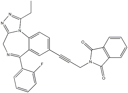 1-Ethyl-6-(2-fluorophenyl)-8-[3-[(2,3-dihydro-1,3-dioxo-1H-isoindol)-2-yl]-1-propynyl]-4H-[1,2,4]triazolo[4,3-a][1,4]benzodiazepine Struktur