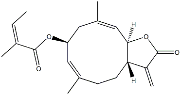 (3aS,6E,8S,10E,11aR)-3a,4,5,8,9,11a-Hexahydro-8-[(Z)-2-methyl-2-butenoyloxy]-6,10-dimethyl-3-methylenecyclodeca[b]furan-2(3H)-one Struktur