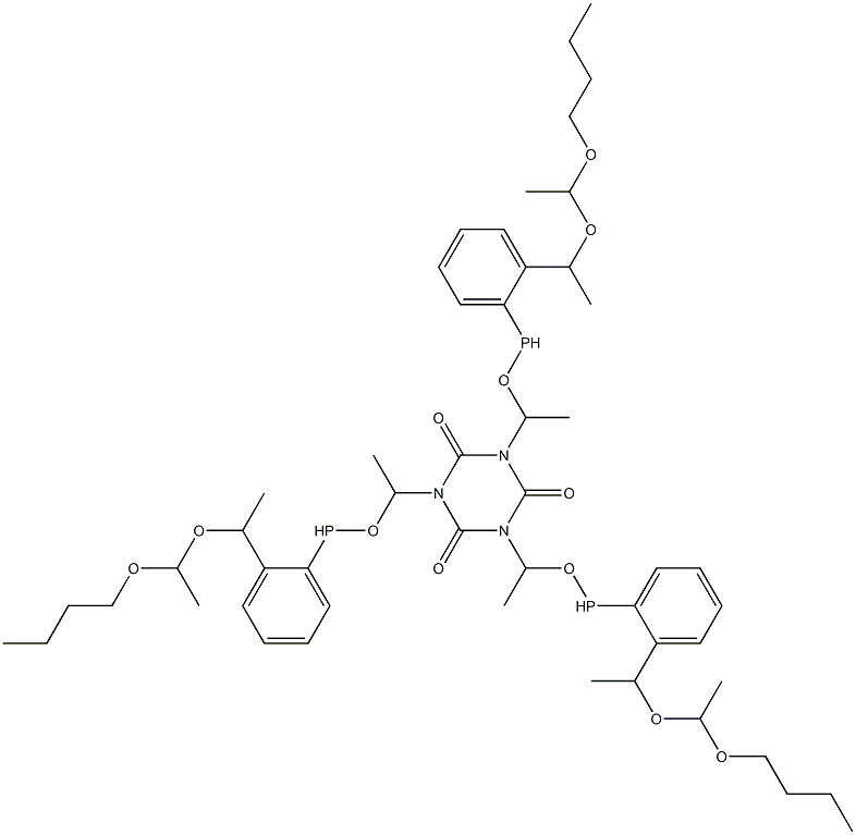 1,3,5-Tris[1-[2-[1-[(1-butoxyethyl)oxy]ethyl]phenylphosphinooxy]ethyl]-1,3,5-triazine-2,4,6(1H,3H,5H)-trione Struktur