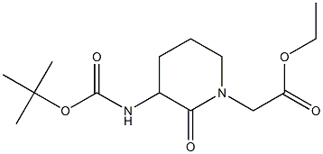 (3-tert-Butoxycarbonylamino-2-oxo-piperidin-1-yl)-acetic acid ethyl ester Struktur