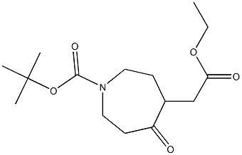 4-Ethoxycarbonylmethyl-5-oxo-azepane-1-carboxylic acid tert-butyl ester Struktur