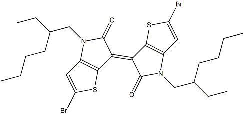 2,2'-Dibromo-4,4'-bis-(2-ethyl-hexyl)-4H,4'H-[6,6']bi[thieno[3,2-b]pyrrolylidene]-5,5'-dione Struktur