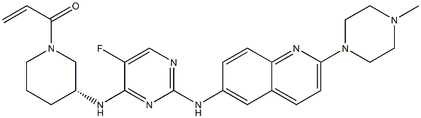 (R)-1-(3-((5-fluoro-2-((2-(4-methylpiperazin-1-yl)quinolin-6-yl)amino)pyrimidin-4-yl)amino)piperidin-1-yl)prop-2-en-1-one Struktur