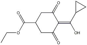 Ethyl 4-cyclopropyl(hydroxy)methylene-3,5-dioxocyclohexanecarboxylate Struktur