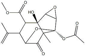 3,9:7,8-Diepoxybicyclo[4.3.0]nonane-6beta-ol-2-one,9alpha-acetoxy-4-i sopropenyl-5-methoxycarbonyl-1-methyl- Struktur