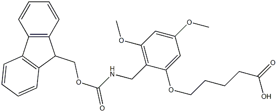 5-(2-(9-fluorenylmethyloxycarbonyl)aminomethyl-3,5-dimethoxyphenoxy)valeric acid Struktur