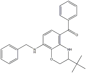 (8-benzylamino-3-(tert-butyl)-3,4-dihydro-2H-1,4-benzoxazin-5-yl) (phenyl) methanone Struktur