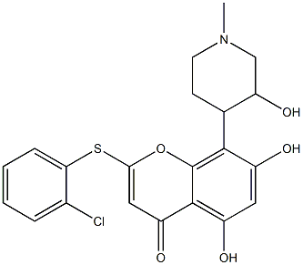 2-((2-chlorophenyl)thio)-5,7-dihydroxy-8-(3-hydroxy-1-methyl-4-piperidinyl)-4H-1-benzopyran-4-one Struktur