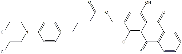 2-(1-(4-(p-bis(2-chloroethyl)-aminophenyl)-butanoyloxy)methyl)-1,4-dihydroxy-9,10-anthraquinone Struktur